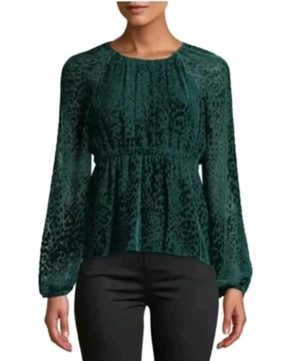 ALC green burnt velvet long sleeve silk top Size 6 Whimsigoth Boho Forest Fairy